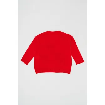 United Colors of Benetton, Pulover cu decolteu la baza gatului si model, Rosu, Bleumarin, 90 CM