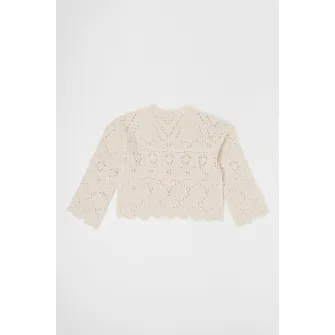 United Colors of Benetton, Pulover tricotat cu model cu perforatii, Alb, 140 CM