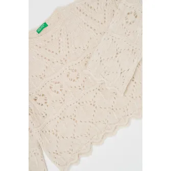 United Colors of Benetton, Pulover tricotat cu model cu perforatii, Alb, 140 CM