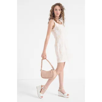 United Colors of Benetton, Rochie mini din lyocell cu imprimeu floral, Alb, Portocaliu, M