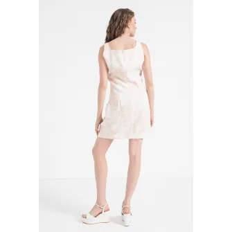 United Colors of Benetton, Rochie mini din lyocell cu imprimeu floral, Alb, Portocaliu, M