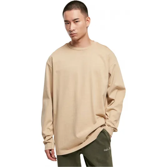 Urban Classics, Bluza de bumbac cu decolteu la baza gatului, Bej, S