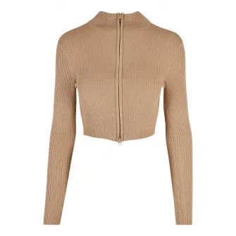 Urban Classics, Cardigan crop cu fermoar, Bej, XL