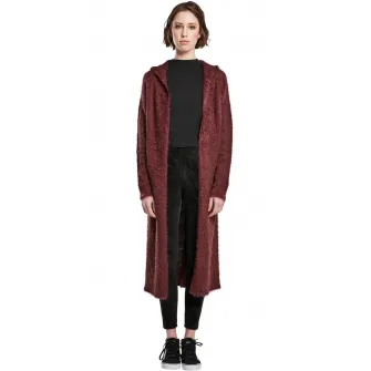 Urban Classics, Cardigan lung cu gluga, fara inchidere, Coniac, S