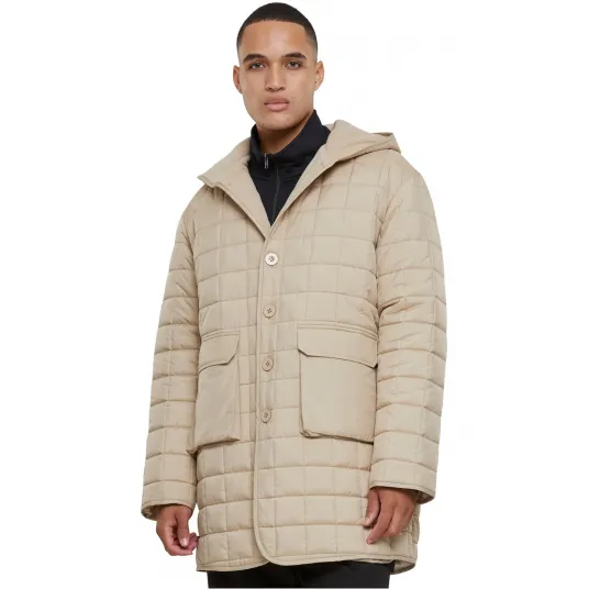 Urban Classics, Geaca matlasata cu gluga, Maro nisip, XL