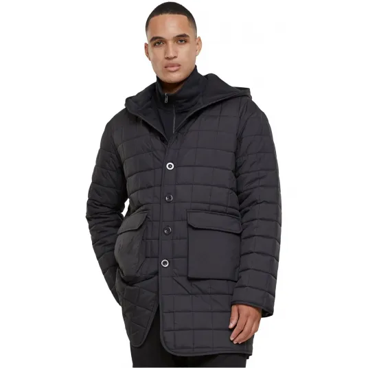 Urban Classics, Geaca matlasata cu gluga, Negru, M