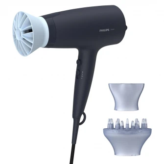 Uscator de par Philips BHD360/20, 2100W, accesoriu Thermo Protect, ingrijire cu ioni, 6 setari de viteza/temperatura, cap de coafare 14 mm, difuzor, Albastru inchis