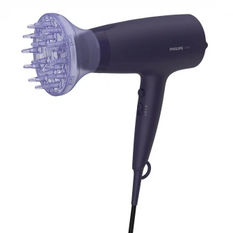Uscator de par Philips BHD360/20, 2100W, accesoriu Thermo Protect, ingrijire cu ioni, 6 setari de viteza/temperatura, cap de coafare 14 mm, difuzor, Albastru inchis
