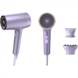 Uscator de par Philips Seria 7000 BHD720/10, 1800W, tehnologie ThermoShield Advanced, ingrijire cu ioni minerali, 2 setari de viteza, 4 setari de temperatura, cap de coafare 11 mm, difuzor magnetic, Violet metalizat