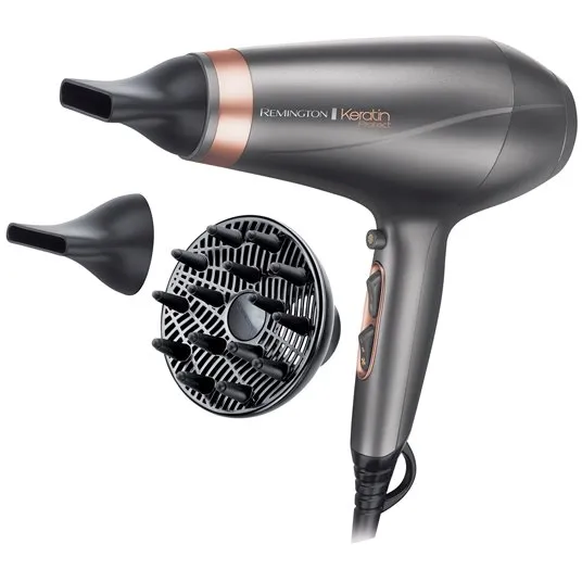 Uscator de par Remington Keratin Protect AC8820, 2200 W, 3 trepte de temperatura, 2 viteze, Gri/Aramiu
