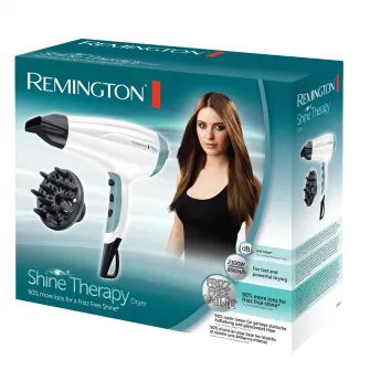 Uscator de par Remington Shine Therapy D5216, 2300W, Ionizare, 3 trepte de temperatura, 2 viteze, CoolShot, concentrator, difuzor, Alb/Albastru