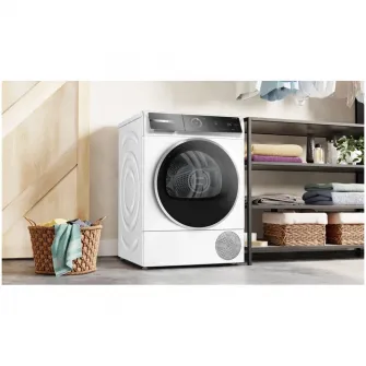 Uscator de rufe Bosch Seria 8 WQB246DNBY, Pompa de caldura, 9 Kg, 14 programe, AutoDry, Condensator cu autocuratare, Iluminare interioara, Touch control, Smart Dry, EcoSilence Drive, Home Connect, Clasa B, Alb