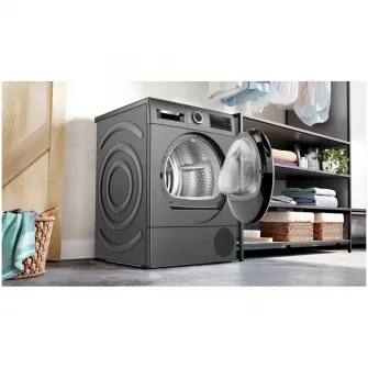 Uscator de rufe Bosch WQG245DREU, Pompa de caldura, 9 Kg, 14 programe, AutoDry, Condensator cu autocuratare, EcoSilence Drive, Clasa C, Argintiu