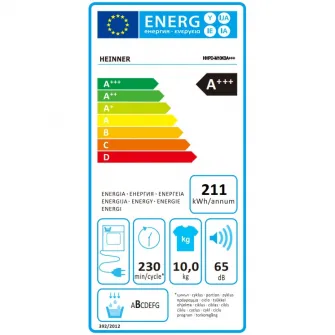 Uscator de rufe Heinner HHPD-M10K3A+++, Pompa de caldura, 10 kg, Inverter, 14 programe, Clasa A+++, Control touch, Functie Anti-Sifonare, Program Sterilizare, Iluminare cuva, Alb