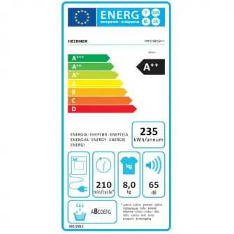 Uscator de rufe Heinner HHPD-M8G3A++, Pompa de caldura, 8 kg, 14 programe, Clasa A++, Display LED, Iluminare cuva, Blocare acces copii, Alb