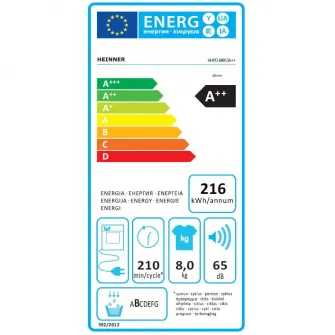 Uscator de rufe Heinner HHPD-M8K3A++, Pompa de caldura, 8 kg, 14 programe, Clasa A++, Control touch, Senzor umiditate, Display LED, Iluminare cuva, Blocare acces copii, Alb