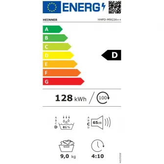 Uscator de rufe HEINNER HHPD-M9G3A++, Pompa de caldura, 9 kg, 14 programe, Clasa A++/D, Display LED, Lumina cuva, Indicator curatare filtru scame, Indicator rezervor colectare apa plin, Blocare acces copii, Alb