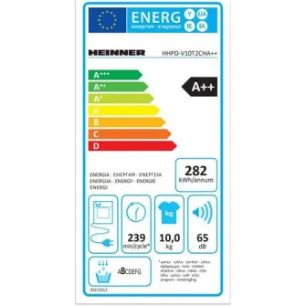 Uscator de rufe Heinner HHPD-V10T2CHA++, Pompa de caldura, 10 kg, 15 programe, Clasa A++, Display LED, Lumina cuva, Blocare Acces copii, Alb