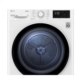 Uscator de rufe LG RH80V3AV6N, Pompa de caldura DUAL Inverter, 8 kg, 14 programe, Clasa A++, Auto-curatare condensator, Eco Hybrid, ThinQ, Alb