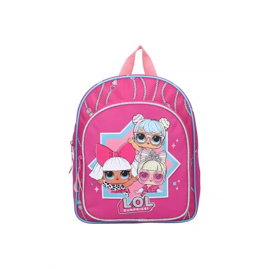 Vadobag, Rucsac cu imprimeu si buzunar cu fermoar, Fucsia