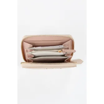 Valentino Bags, Portofel de piele ecologica cu fermoar Alexia, Crem