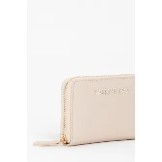 Valentino Bags, Portofel de piele ecologica cu fermoar Alexia, Crem