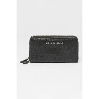 Valentino Bags, Portofel de piele ecologica cu fermoar Divina, Negru