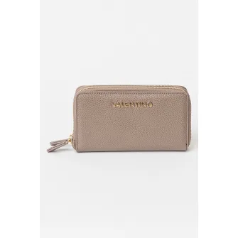 Valentino Bags, Portofel de piele ecologica cu fermoar Divina, Maro taupe
