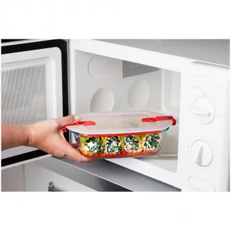 Vas rectangular Pyrex, cu capac, sticla termorezistenta, 23 x 15 x 6 cm, 1.1 L
