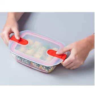 Vas rectangular Pyrex, cu capac, sticla termorezistenta, 23 x 15 x 6 cm, 1.1 L