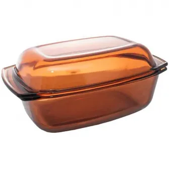 Vas termorezistent rectangular Simax Amber, cu capac sticla, 33 x 21 x 17 cm, 3.5 L / 1.6 L