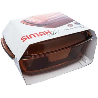 Vas termorezistent rectangular Simax Amber, cu capac sticla, 33 x 21 x 17 cm, 3.5 L / 1.6 L