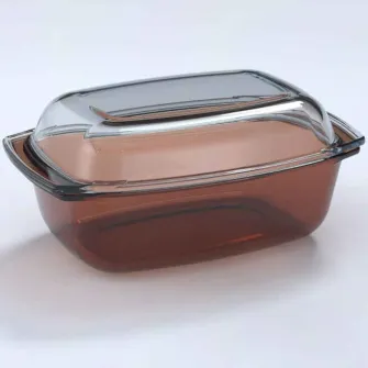 Vas termorezistent rectangular Simax Amber, cu capac sticla, 33 x 21 x 17 cm, 3.5 L / 1.6 L