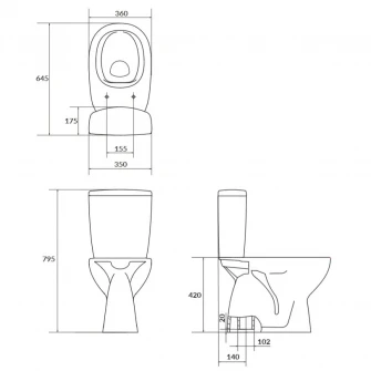 Vas WC compact Cersanit Arteco 682, K667-077, Clean ON, evacuare verticala, cu capac polipropilena, inchdere lenta, rezervor3/5 l, ceramica