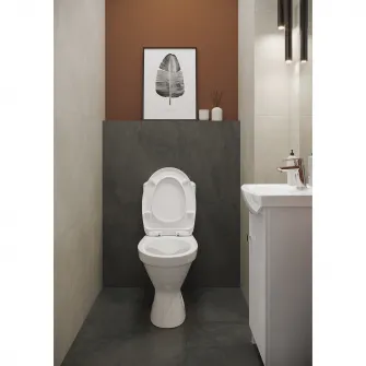 Vas WC compact Cersanit Cersania 695, K11-2337, Simple ON, evacuare orizontala, cu capac, inchidere lenta, rezervor 3/6 l