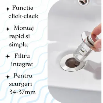 Ventil lavoar click-clack IDRO BRIC Izzy, filtru integrat, pentru scurgeri 34-37 mm