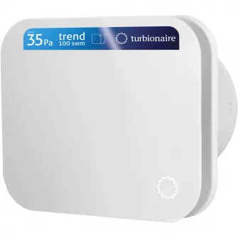 Ventilator baie Turbionaire TREND 100 SWM, presiune superioara pana la 35 Pa, aspiratie perimetrala, clapeta antiretur, silentios, IPX4, 100 mm, Alb mat