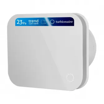 Ventilator baie Turbionaire TREND 120 SWM, Clapeta antiretur, Diametru racord 120mm, Silentios, Protectie IPX4, Aspiratie perimetrala, Design minimalist, Instalare flexibila, Panou frontal alb mat