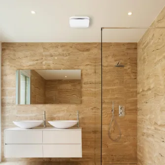 Ventilator baie Turbionaire TREND 120 SWM, Clapeta antiretur, Diametru racord 120mm, Silentios, Protectie IPX4, Aspiratie perimetrala, Design minimalist, Instalare flexibila, Panou frontal alb mat