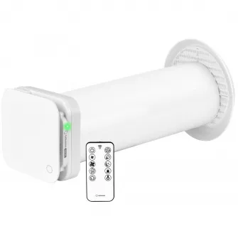 Ventilator cu recuperare de caldura Turbionaire Trend HRV, recuperator ceramic, senzor de umiditate, telecomanda, timer, 8 viteze, mod sleep, Motor DC Brushless, 100 mm, functie auto, flux de aer reversibil