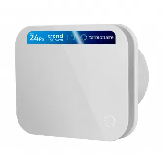 Ventilator de baie Turbionaire TREND 150 SWM, Clapeta antiretur, Diametru racord 150mm, Silentios, Protectie IPX4, Aspiratie perimetrala, Design minimalist, Panou frontal Alb Mat, Instalare flexibila