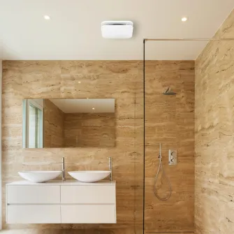 Ventilator de baie Turbionaire TREND 150 SWM, Clapeta antiretur, Diametru racord 150mm, Silentios, Protectie IPX4, Aspiratie perimetrala, Design minimalist, Panou frontal Alb Mat, Instalare flexibila