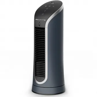 Ventilator mini turn Rowenta Eole Compact VU6220F0, 11W, 6 trepte de viteza, ecran LED, oprire automata, timer 8 ore, design compact, functie de noapte, negru & albastru