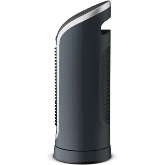 Ventilator mini turn Rowenta Eole Compact VU6220F0, 11W, 6 trepte de viteza, ecran LED, oprire automata, timer 8 ore, design compact, functie de noapte, negru & albastru