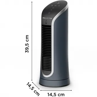 Ventilator mini turn Rowenta Eole Compact VU6220F0, 11W, 6 trepte de viteza, ecran LED, oprire automata, timer 8 ore, design compact, functie de noapte, negru & albastru