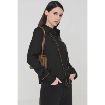 Vero Moda, Camasa supradimensionata cu cusaturi contrastante Sadie, Negru, Bronz, M