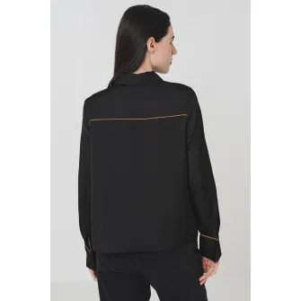 Vero Moda, Camasa supradimensionata cu cusaturi contrastante Sadie, Negru, Bronz, M