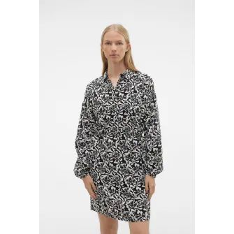 Vero Moda, Rochie mini cu imprimeu floral, Alb, Negru, XS