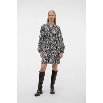 Vero Moda, Rochie mini cu imprimeu floral, Alb, Negru, XS