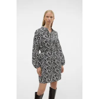 Vero Moda, Rochie mini cu imprimeu floral, Alb, Negru, XS